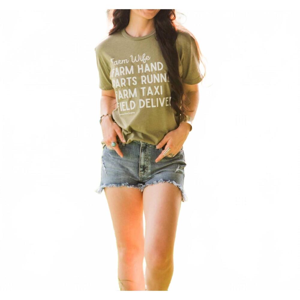 NEW AMERICAN FARM COMPANY farm wife graphic tee in olive green